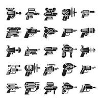 conjunto de iconos de pistola espacial y bláster vector