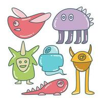 cute and funny doodle monster character color design theme vector