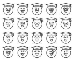 graduado estudiante emoticones conjunto vector