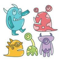 cute and funny doodle monster character color design theme vector