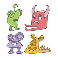 cute and funny doodle monster character color design theme vector