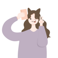 schattig meisje selfie glimlach gezicht schoonheid haar- kat oor stijl png