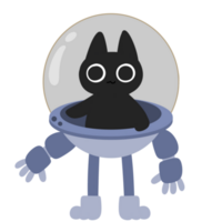 cute black cat astronaut robot in space png