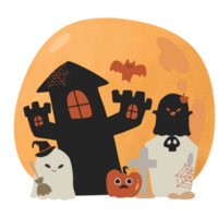 halloween party spooky castle pumpkin bat horror cute cartoon png