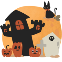 halloween party spooky castle pumpkin horror cute cartoon png