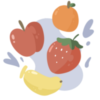 aardbei ,banaan, appel ,oranje vers schattig mengen fruit tekenfilm illustratie png