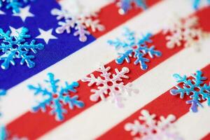 Snowflakes on USA flag photo