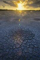 Broken dry soil in a Pampas lagoon, La Pampa province, Patagonia, Argentina. photo