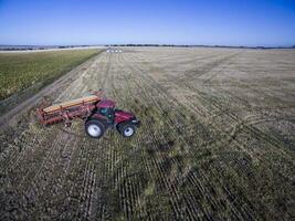 tractor y sembradora, directo siembra en el pampa, argentina foto