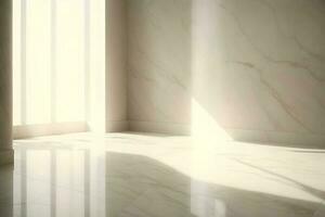 White marble wall with columns and marble floor. AI Generated. photo