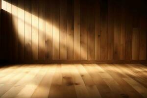 wooden room with wooden floor and light from the window, abstract background. AI Generated. photo