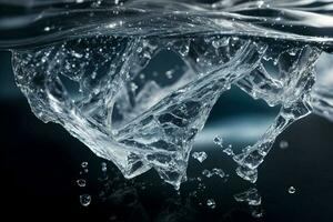 ice cube with water drops on black background. AI Generated. photo