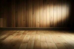 wooden room with wooden floor and light from the window, abstract background. AI Generated. photo