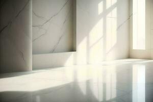 White marble wall with columns and marble floor. AI Generated. photo