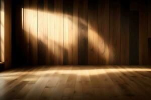 wooden room with wooden floor and light from the window, abstract background. AI Generated. photo