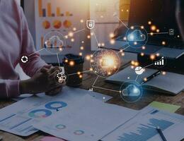 Digital transformation change management, internet of things. new technology bigdata and business process strategy, customer service management, cloud computing, smart industry.Ai technology. photo