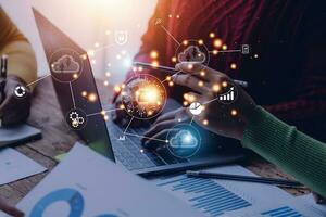 Digital transformation change management, internet of things. new technology bigdata and business process strategy, customer service management, cloud computing, smart industry.Ai technology. photo
