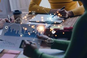 Digital transformation change management, internet of things. new technology bigdata and business process strategy, customer service management, cloud computing, smart industry.Ai technology. photo