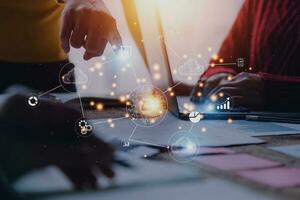 Digital transformation change management, internet of things. new technology bigdata and business process strategy, customer service management, cloud computing, smart industry.Ai technology. photo