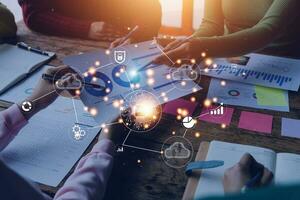 Digital transformation change management, internet of things. new technology bigdata and business process strategy, customer service management, cloud computing, smart industry.Ai technology. photo