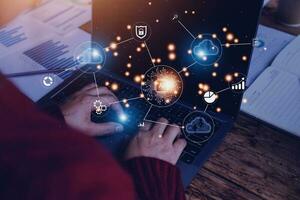 Digital transformation change management, internet of things. new technology bigdata and business process strategy, customer service management, cloud computing, smart industry.Ai technology. photo