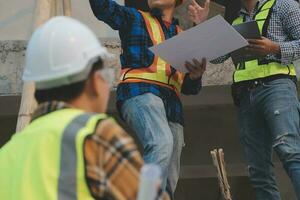 aerial view of construction worker in construction site photo