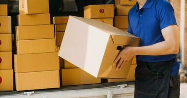 Business woman start up small business entrepreneur SME success .freelance woman working at home with Online Parcel delivery. SME and packaging deliveryconcept photo