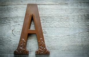 Chocolate letter on the wooden background photo