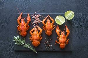 Boiled crayfish with seasonings photo