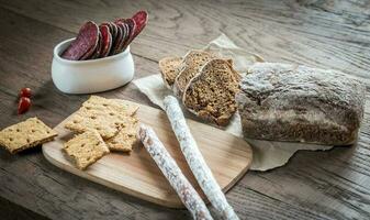 Salami with bread photo