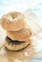 A stack of bagels photo