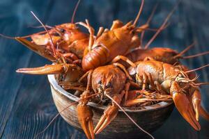 Bowl of boiled crayfish photo