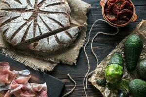 Rye bread with antipasto photo