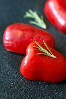 Fresh red bell pepper slices photo