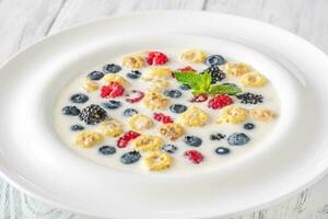 Cereal with milk and berries photo