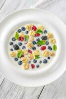 Cereal with milk and berries photo