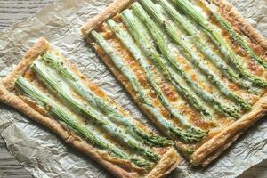 Asparagus tart flat lay photo