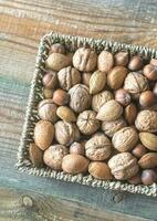 Assortment of nuts in the basket photo