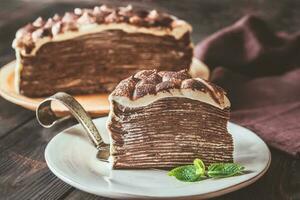 Slice of tiramisu crepe cake photo
