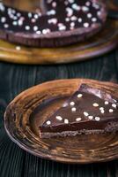 Portion of chocolate salted tart photo