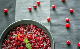 Bowl of homemade cranberry sauce photo