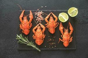 Boiled crayfish with seasonings photo