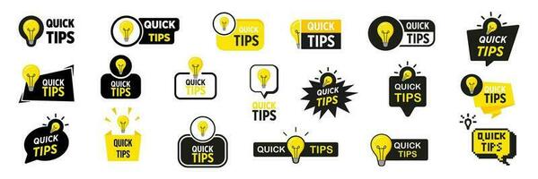 Quick tips sticker set. Quick tips badge with lamp vector