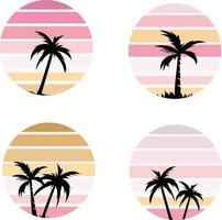 set of island icons. retro sunsets in the style of the 80s and 90s. vector