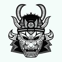 Japanese demon mask or oni mask with hand draw style on white background vector