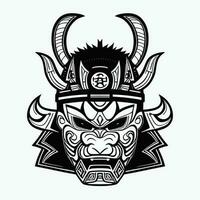 Japanese demon mask or oni mask with hand draw style on white background vector