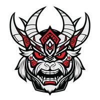 Japanese demon oni mask with hand draw style on white background vector