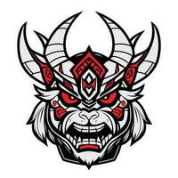 japonés demonio oni máscara con mano dibujar estilo en blanco antecedentes vector