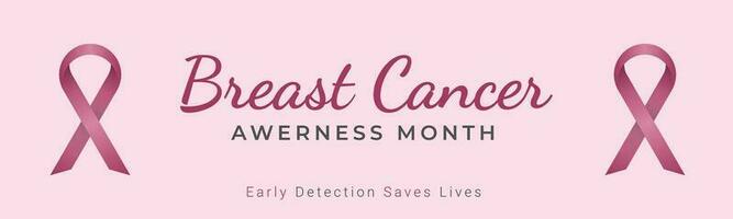 A banner design that features texts of Breast Cancer Awerness Month and Ribbon Symbol in pink color. vector