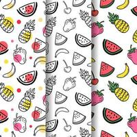 Summer patterns collection with fruits watermelon cherry pineapple banana strawberry vector